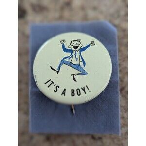 VTG It's A Boy! Tin Lapel Pin 50s New Father Retro Announcement 1.5 inches